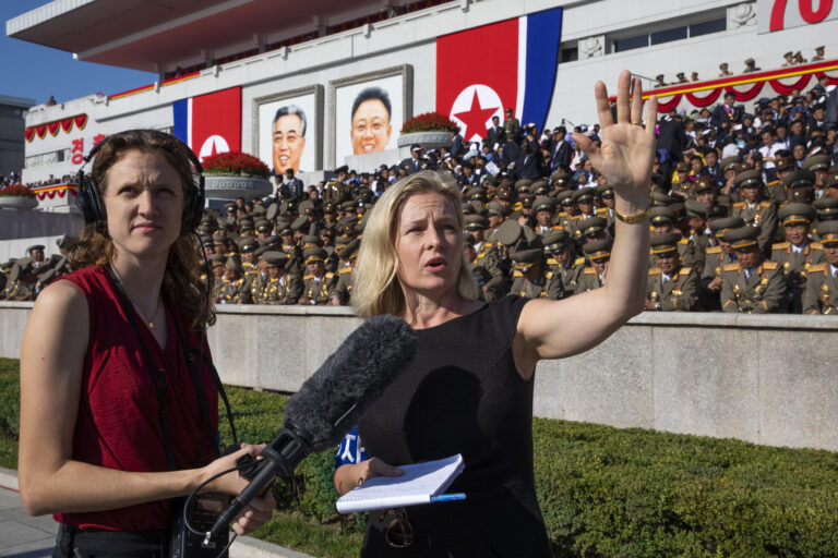 Mary Louise Kelly with producer Becky Sullivan in North Korea in 2018