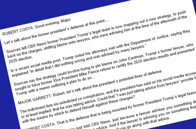 Transcript of Aug. 1 CBS Evening News broadcast.