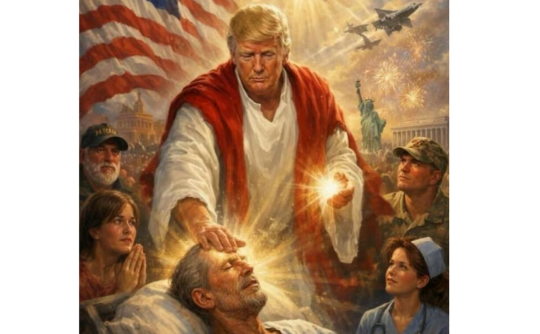 Meme of Trump as Jesus performing a miracle