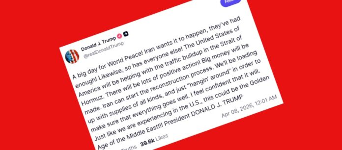 Trump TruthSocial post: A big day for World Peace! Iran wants it to happen, they’ve had enough! Likewise, so has everyone else! The United States of America will be helping with the traffic buildup in the Strait of Hormuz. There will be lots of positive action! Big money will be made. Iran can start the reconstruction process. We’ll be loading up with supplies of all kinds, and just “hangin’ around” in order to make sure that everything goes well. I feel confident that it will. Just like we are experiencing in the U.S., this could be the Golden Age of the Middle East!!! President DONALD J. TRUMP