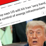 Reuters headline: "Trump says US will hit Iran 'very hard,' take control of energy infrastructure"