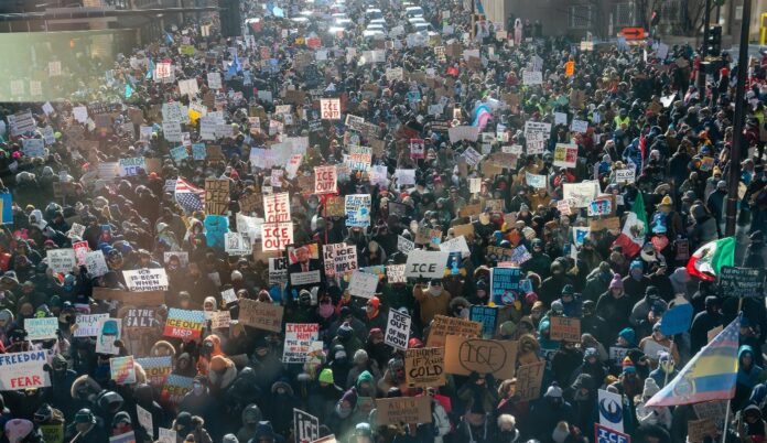 Marchers in Minneapolis in January.